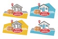 Home express delivery to door service icon set. ÃÂ¡ardboard package on house doorstep. Online shopping. Fast courier shipping Royalty Free Stock Photo